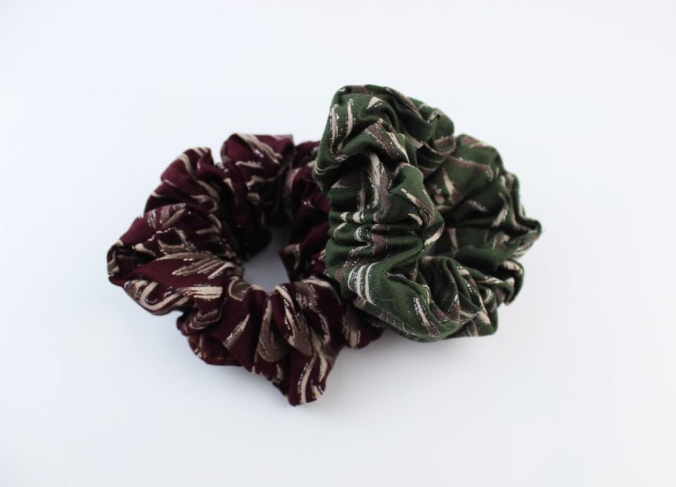 İkili Desenli Yumuşak Kumaş Lastik Toka Seti Simit Toka - Mürdüm, Haki