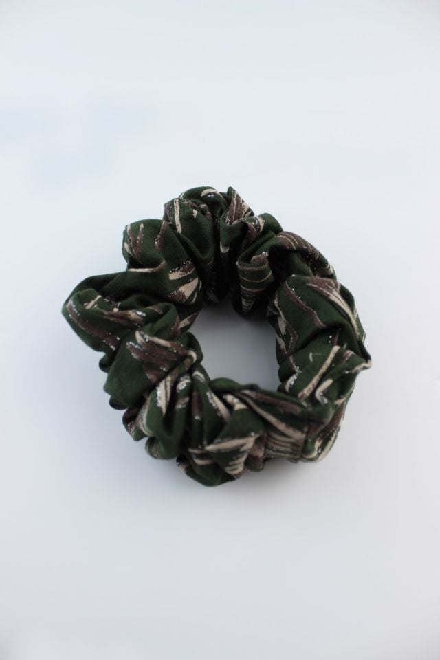 Desenli Yumuşak Kumaş Lastik Toka Simit Toka  - Haki