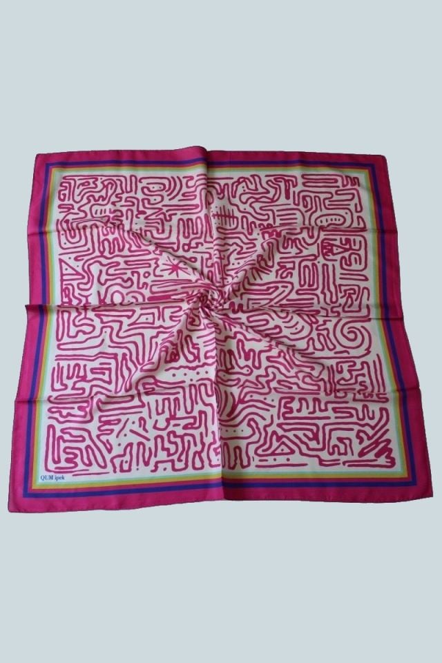 Çizgi Desenli Pamuk Eşarp - Fuşya