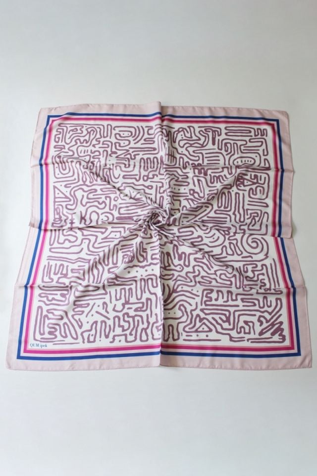 Çizgi Desenli Pamuk Eşarp - Pudra