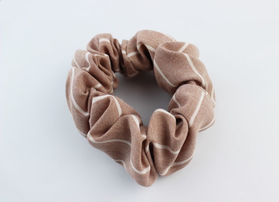 Çizgi Desenli Pamuklu Lastik Toka Simit Toka - Soft Kahve