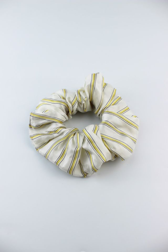 Çizgi Desenli Saten Kumaş Lastik Toka Simit Toka - Krem