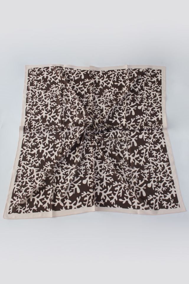 Desenli Moss Krep Eşarp - Bej