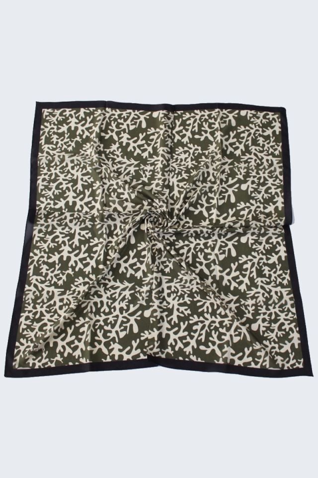 Desenli Moss Krep Eşarp - Haki