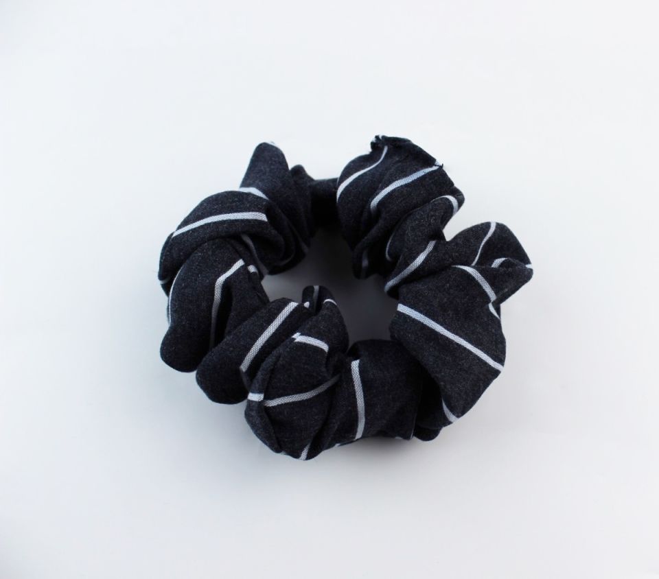 Çizgi Desenli Pamuklu Lastik Toka Simit Toka - Koyu Gri