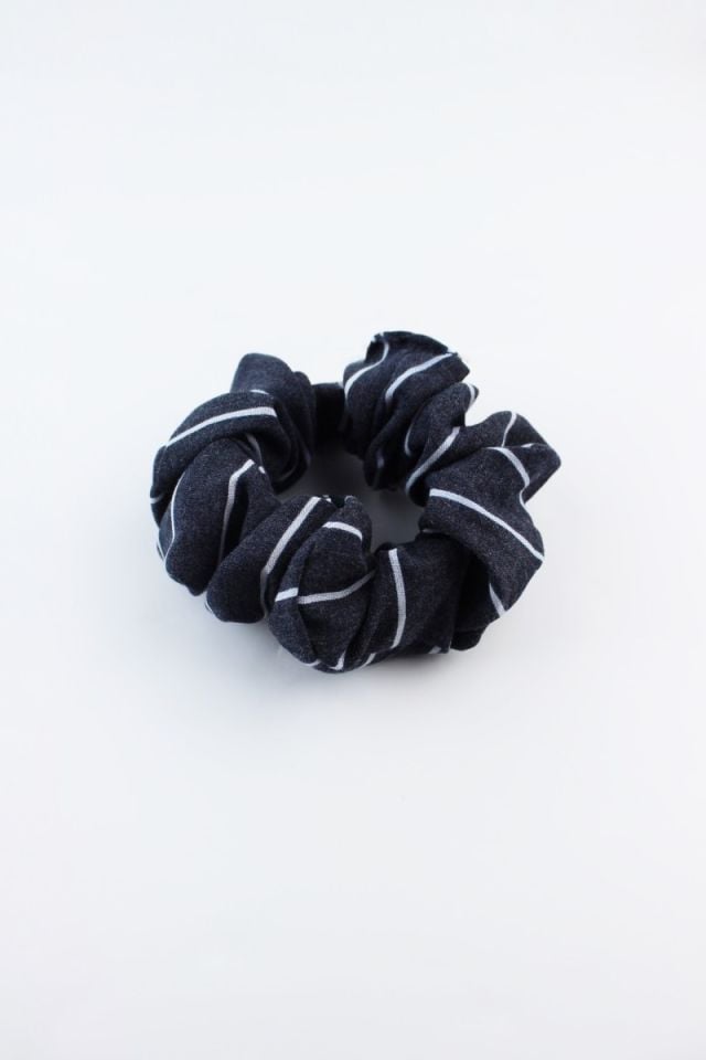 Çizgi Desenli Pamuklu Lastik Toka Simit Toka - Koyu Gri