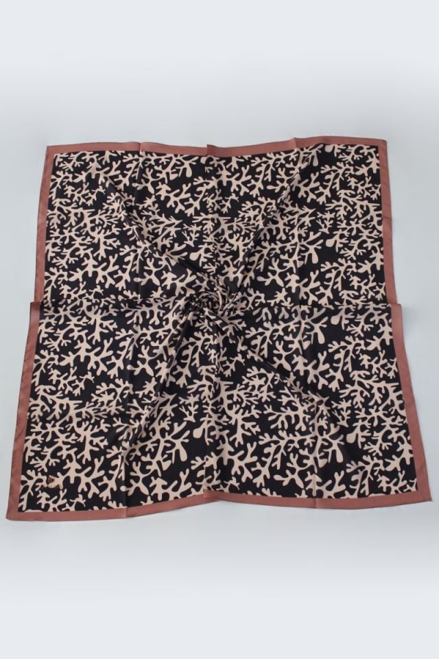 Desenli Moss Krep Eşarp - Koyu Vizon