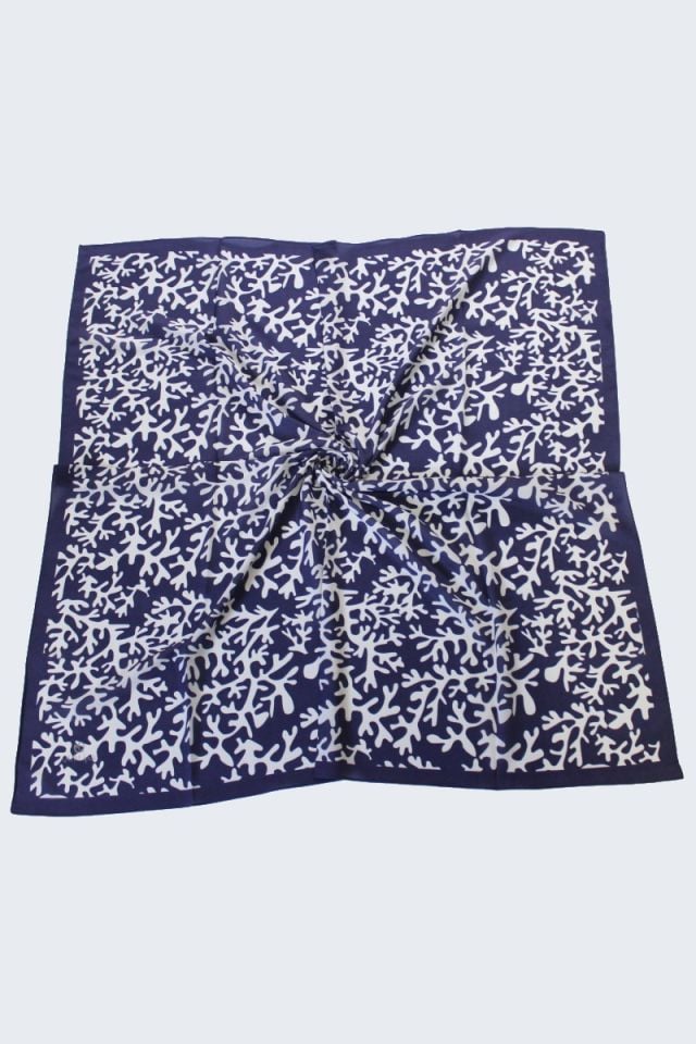 Desenli Moss Krep Eşarp - Lacivert