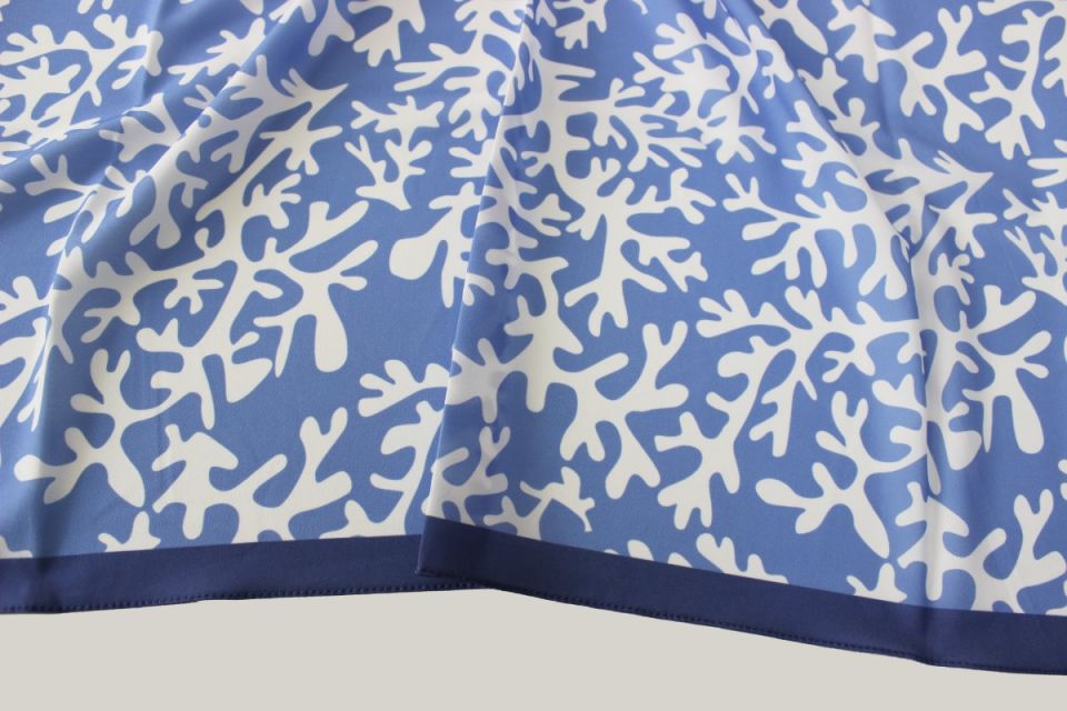 Desenli Moss Krep Eşarp - Mavi