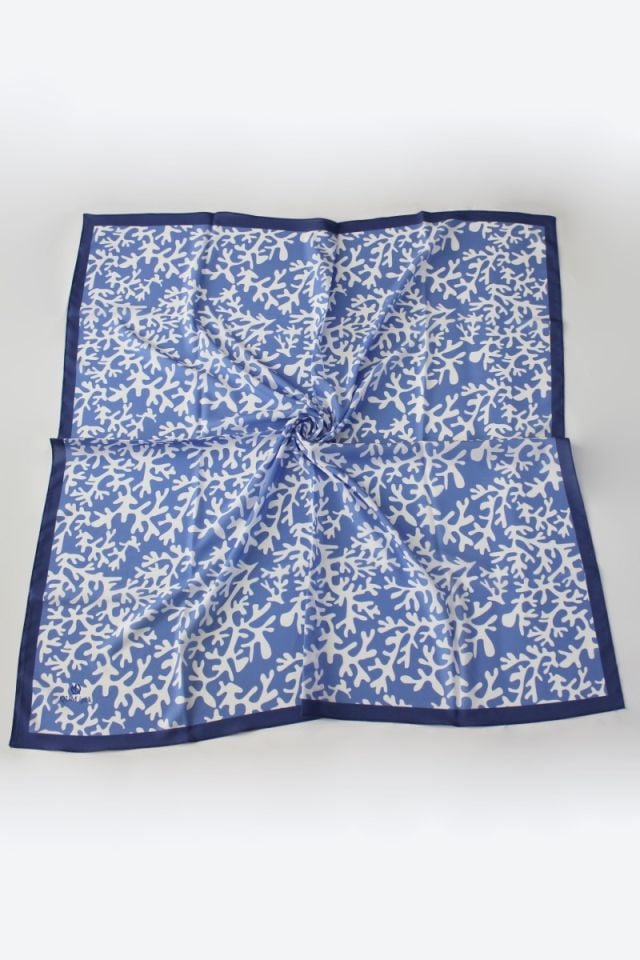 Desenli Moss Krep Eşarp - Mavi