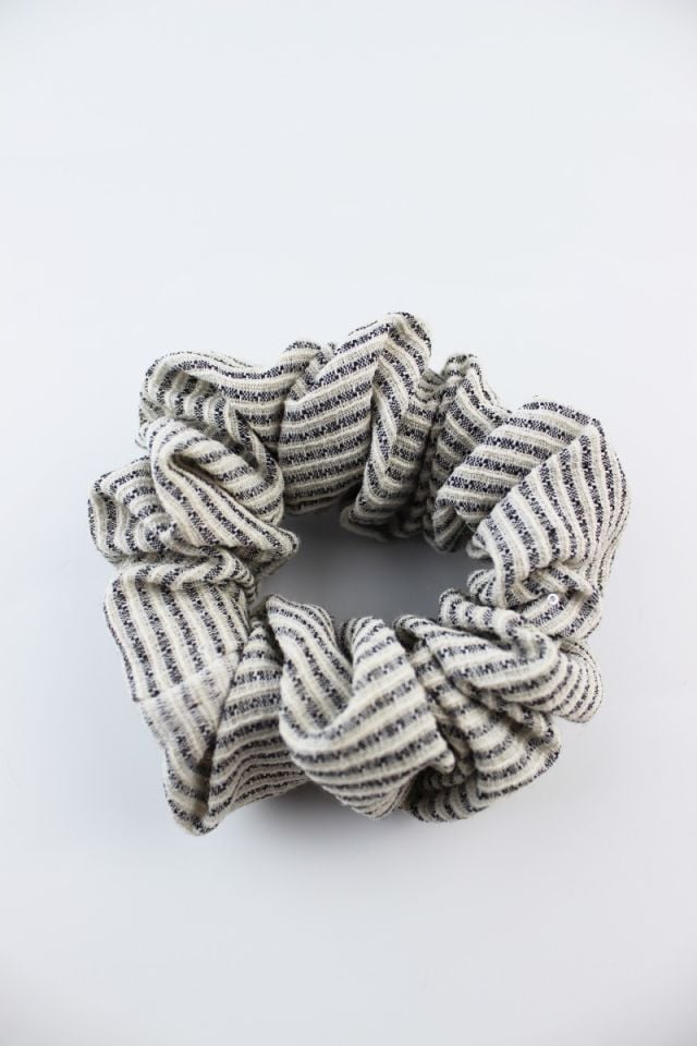 Çizgi Desenli Pullu Pamuklu Lastik Toka Simit Toka - Vizon