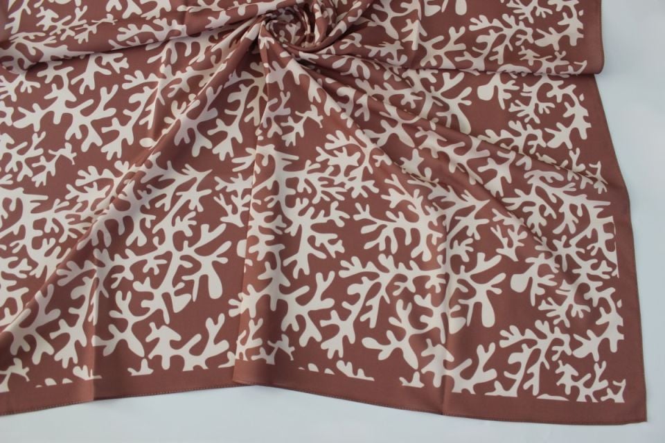 Desenli Moss Krep Eşarp - Soft Kahve