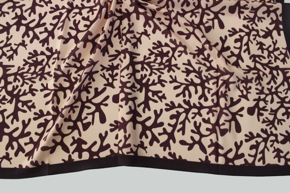 Desenli Moss Krep Eşarp - Sütlü Kahve