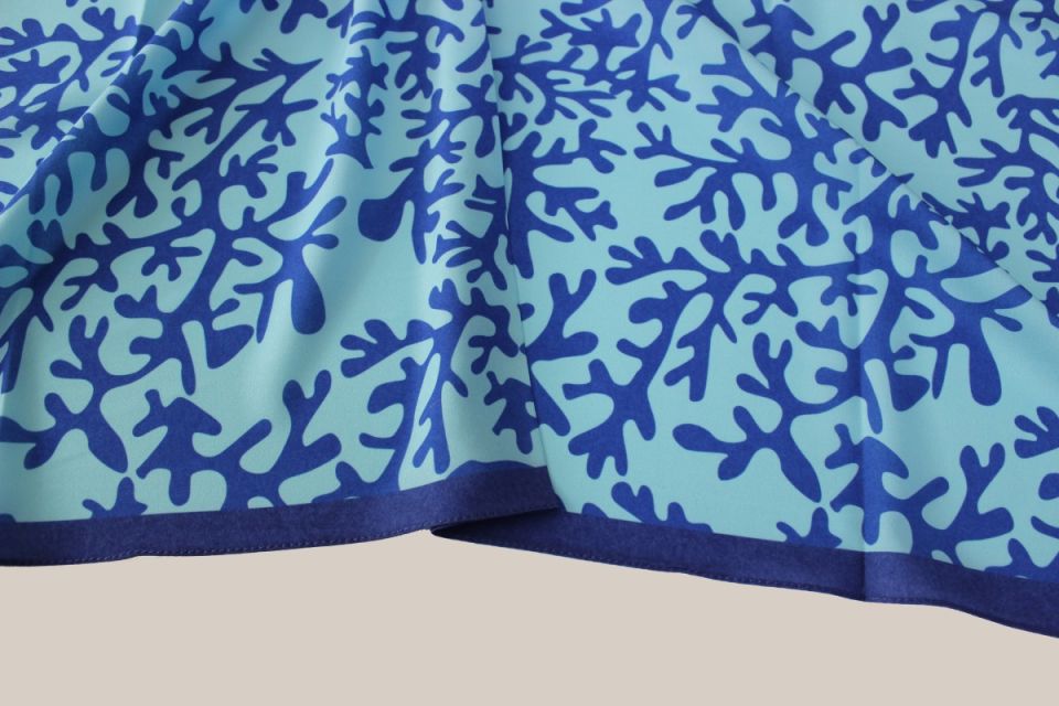 Desenli Moss Krep Eşarp - Turkuaz