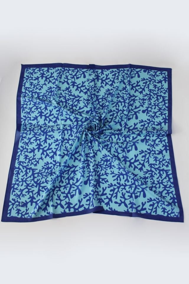 Desenli Moss Krep Eşarp - Turkuaz