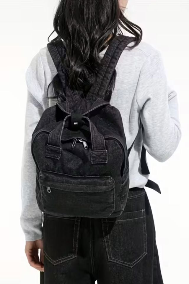 Ön Cepli Fermuar Kapamalı Orta Boy Kot Siyah Kadın Sırt Çantası 22x12x22