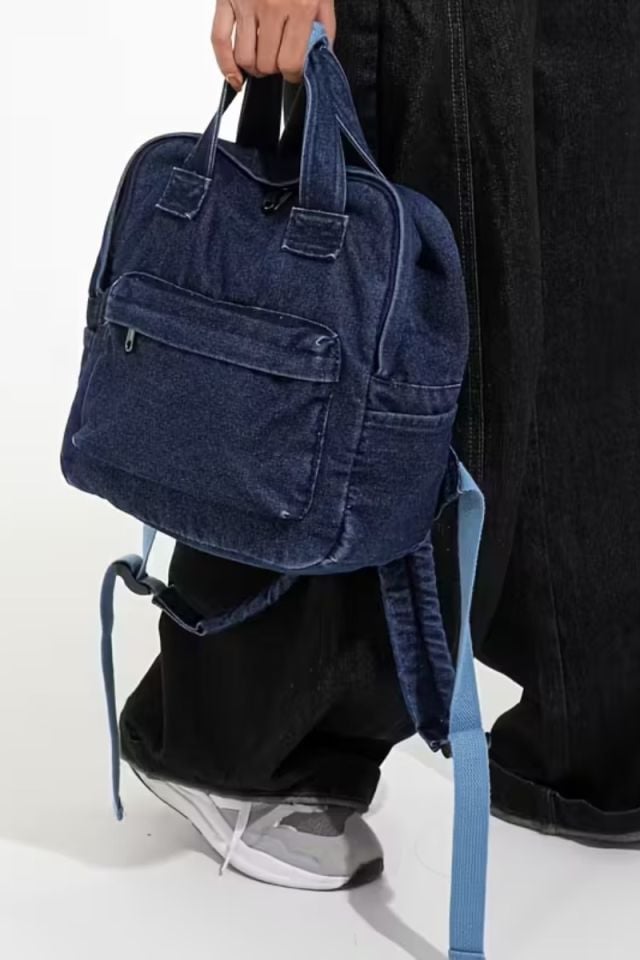 Ön Cepli Fermuar Kapamalı Orta Boy Kot Lacivert Kadın Sırt Çantası 22x12x22