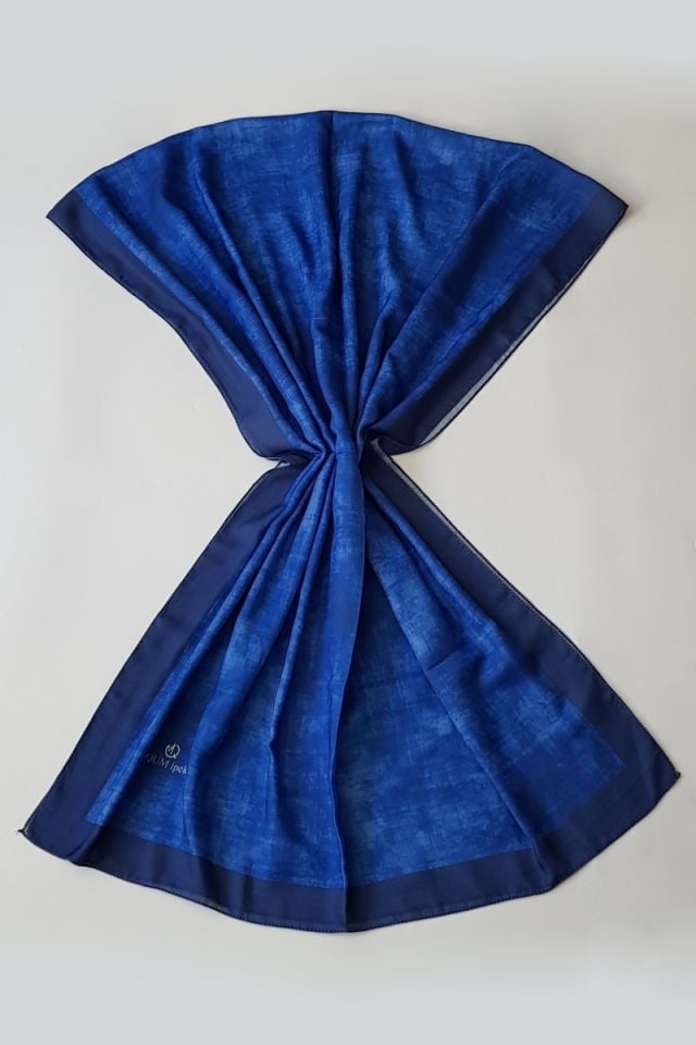 Mermer Desenli Pamuk Şal - Koyu Mavi