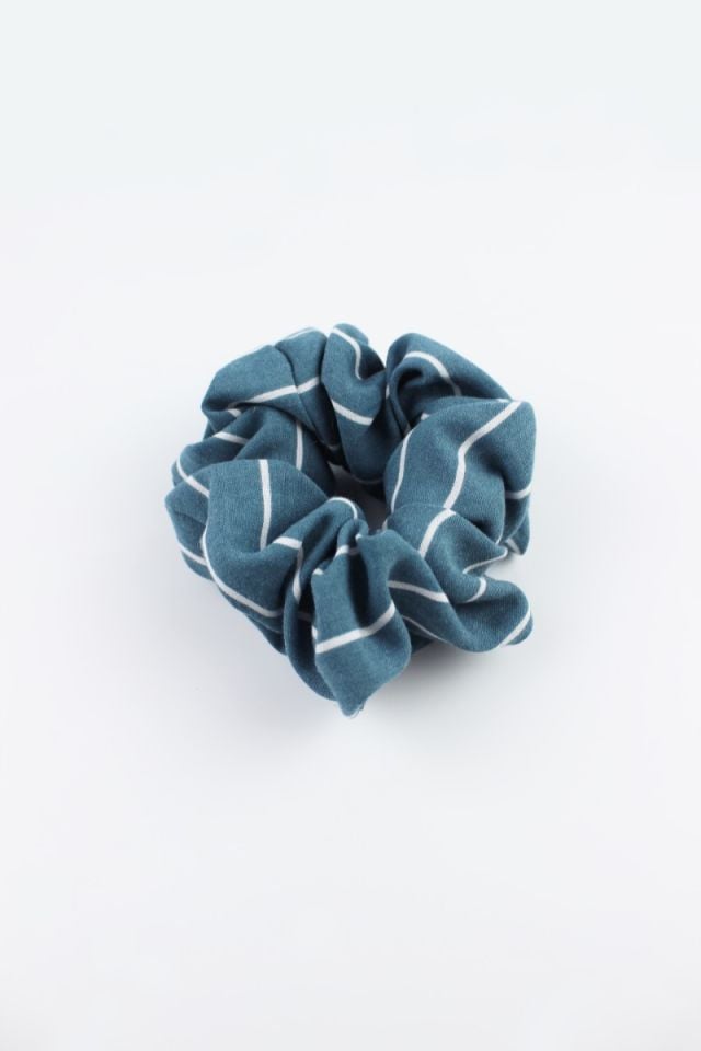 Çizgi Desenli Pamuklu Lastik Toka Simit Toka - Petrol