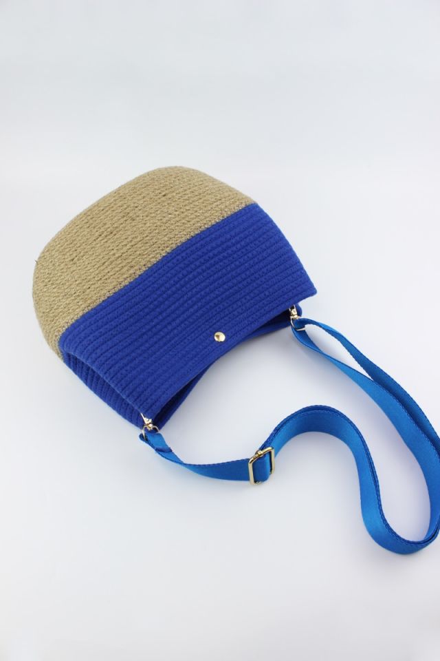 Çıtçıt Kapamalı Saks Hasır Kadın Omuz Çantası 26x21x11 Cm