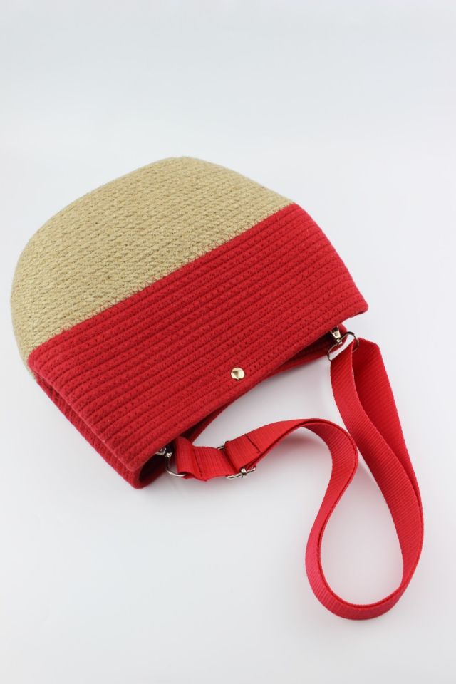 Çıtçıt Kapamalı Kırmızı Hasır Kadın Omuz Çantası 26x21x11 Cm