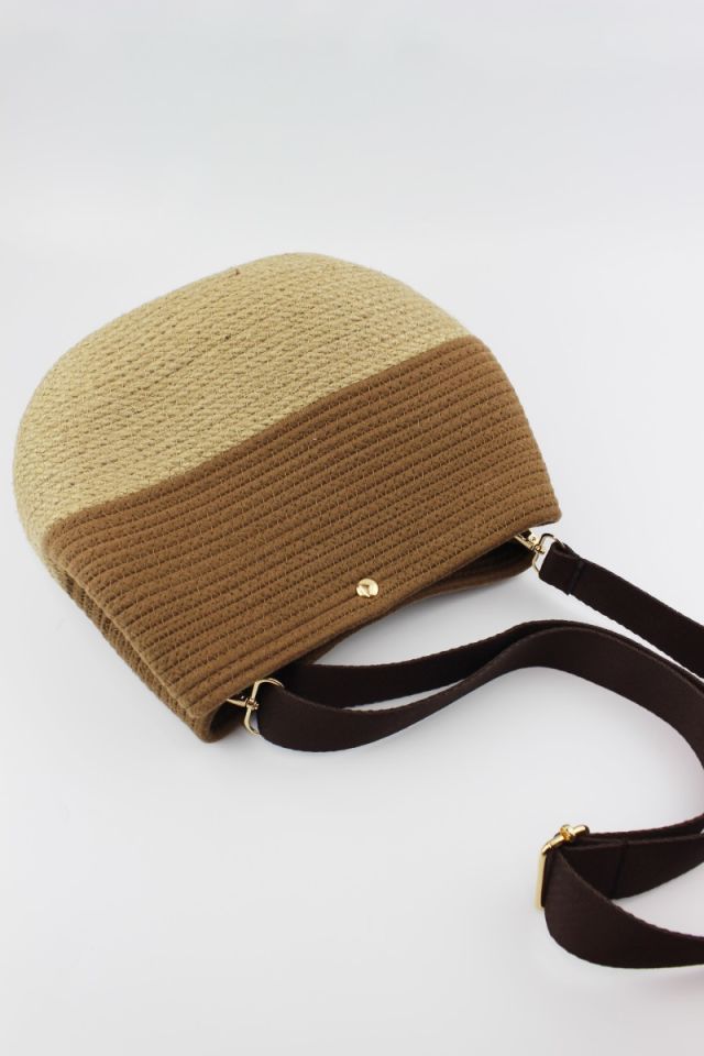 Çıtçıt Kapamalı Kahverengi Hasır Kadın Omuz Çantası 26x21x11 Cm