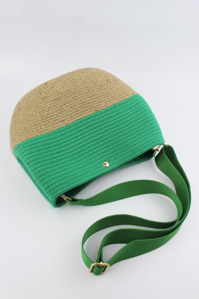 Çıtçıt Kapamalı Yeşil Hasır Kadın Omuz Çantası 26x21x11 Cm