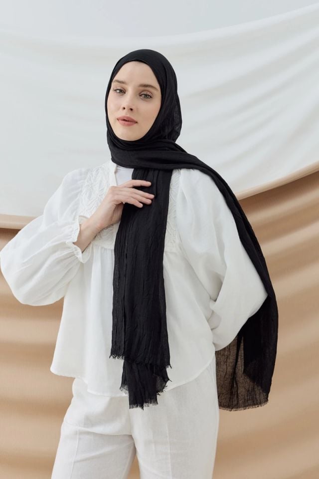 Modakaşmir Bambu Kraş Şal - Siyah