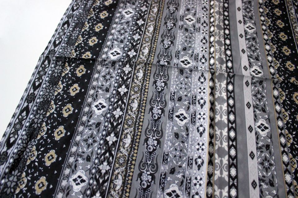 Etnik Desenli Pamuklu Şal - Siyah