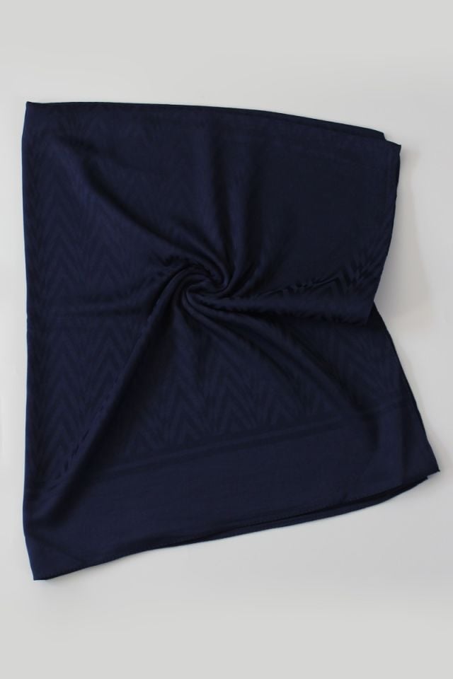 Zikzak Desenli İtalyan Jakar Şal - Lacivert