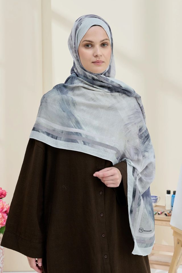 Ashira Desen Bambu Şal - Gümüş