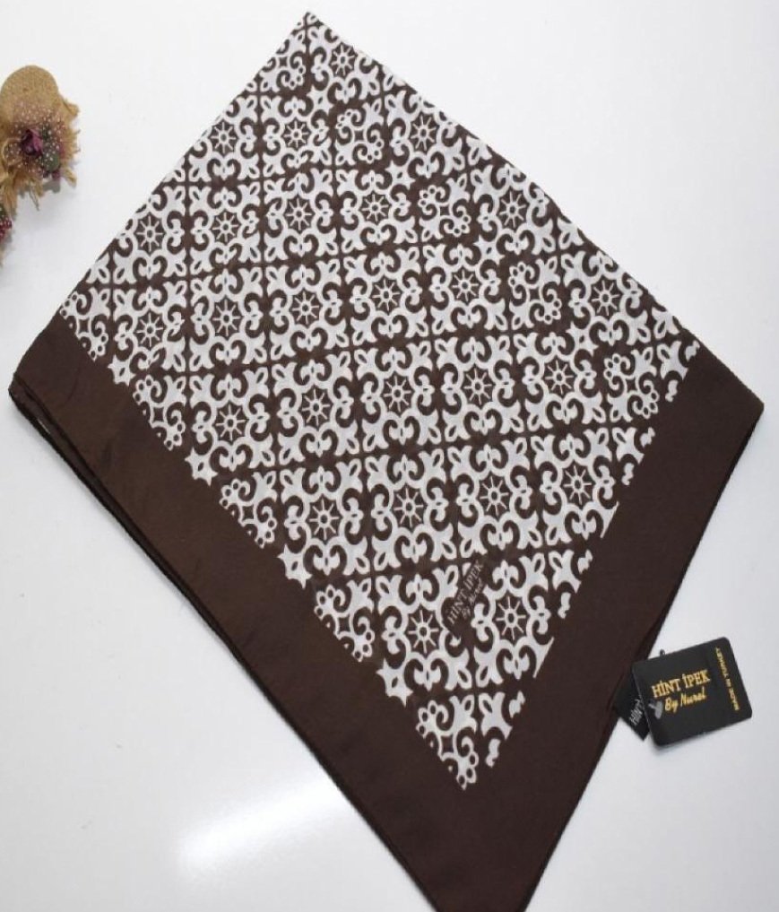 140x140 Etnik Desenli Pamuklu Şal Eşarp - Acı Kahve
