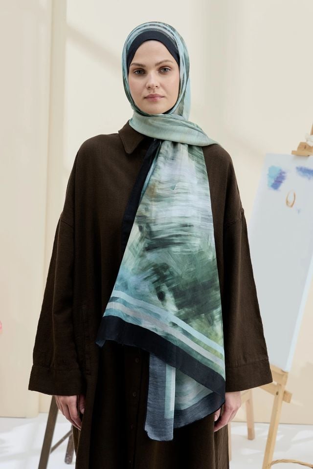 Ashira Desen Bambu Şal - Siyah Yeşil