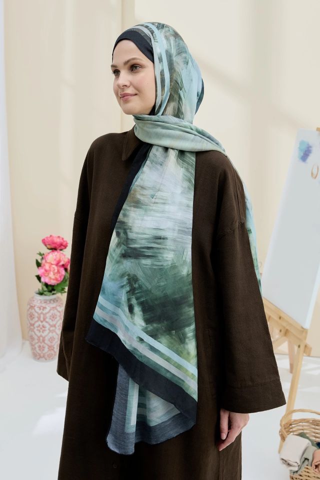 Ashira Desen Bambu Şal - Siyah Yeşil