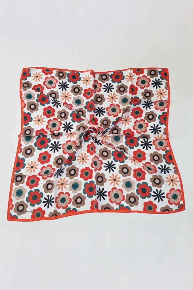 Modakaşmir Papatya Desenli Soft Pamuk Eşarp - Turuncu