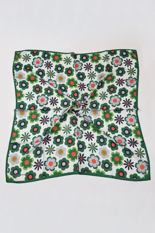 Modakaşmir Papatya Desenli Soft Pamuk Eşarp - Koyu Yeşil