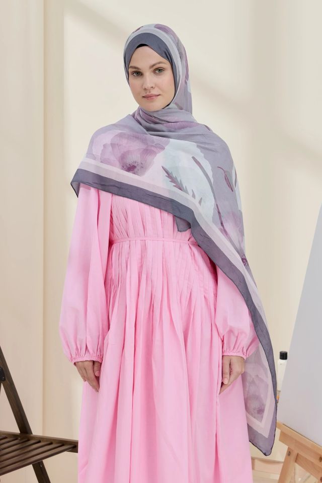 Gelincik Desen Bambu Şal - Antrasit