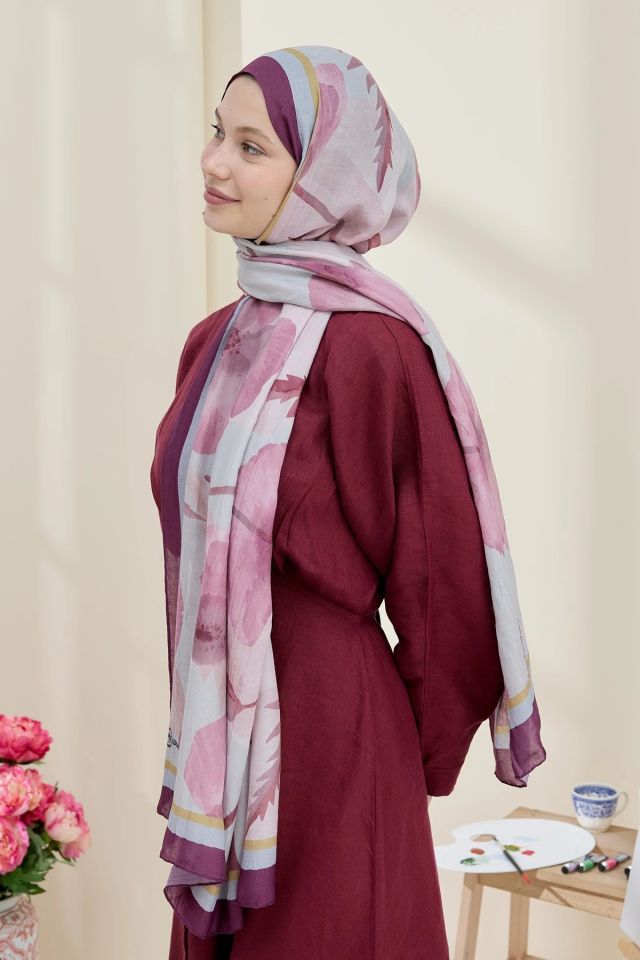 Gelincik Desen Bambu Şal - Mürdüm