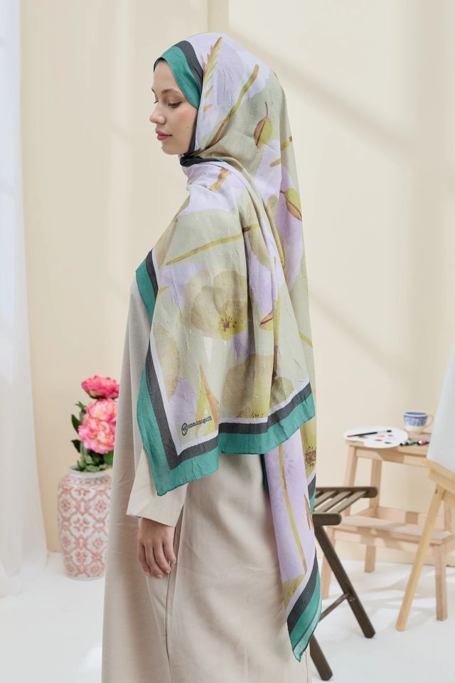 Gelincik Desen Bambu Şal - Nil Yeşili
