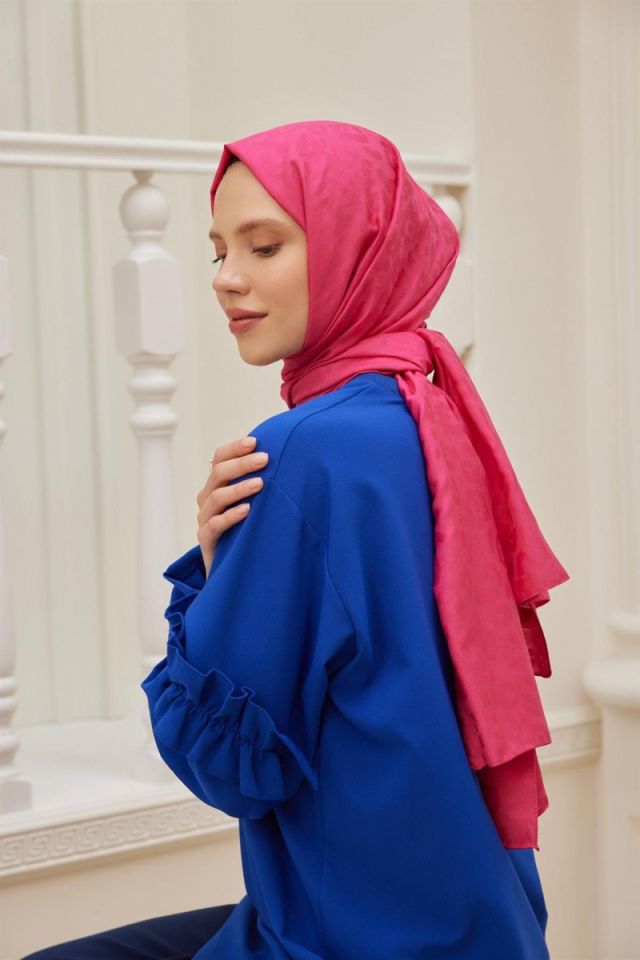 Leopar Desenli İtalyan Jakar Şal - Fuşya