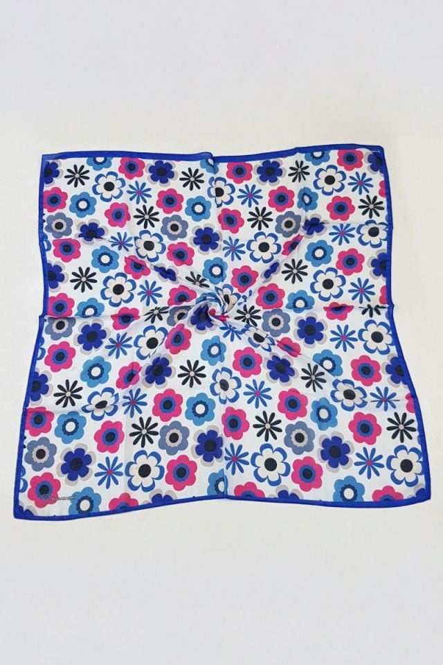 Modakaşmir Papatya Desenli Soft Pamuk Eşarp - Saks