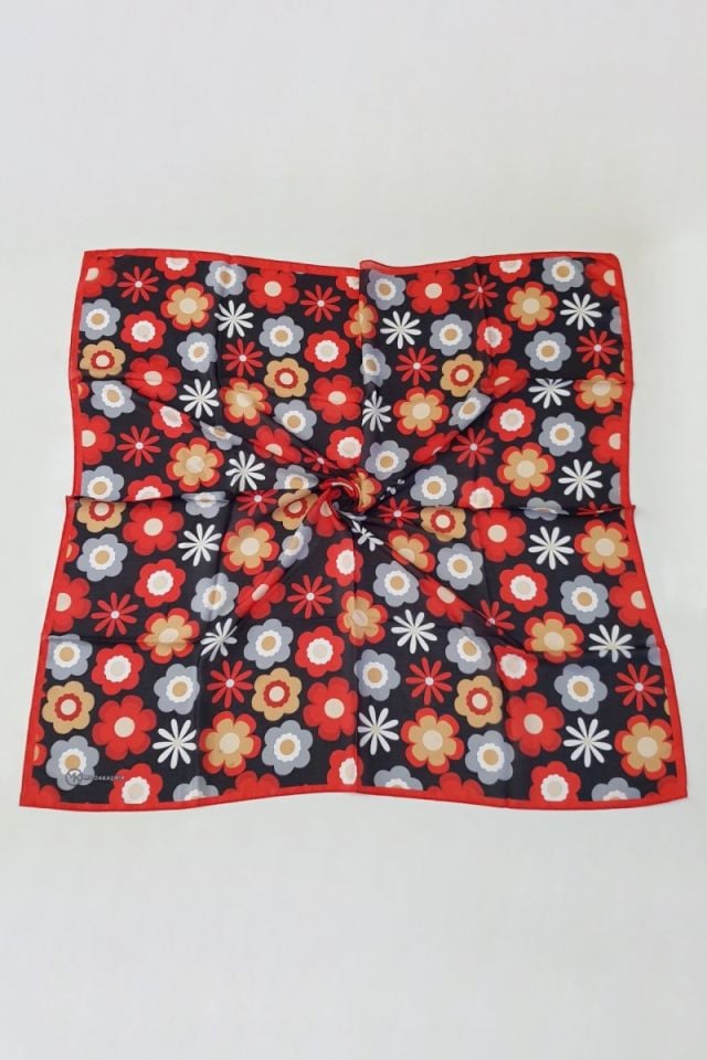 Modakaşmir Papatya Desenli Soft Pamuk Eşarp - Kırmızı