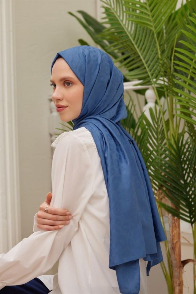 Leopar Desenli İtalyan Jakar Şal - İndigo