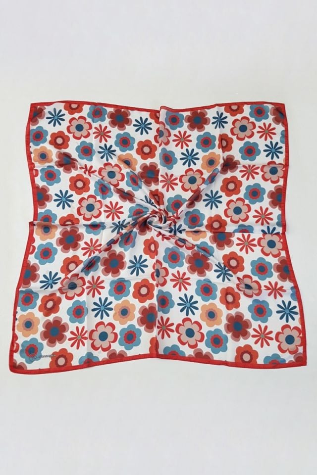 Modakaşmir Papatya Desenli Soft Pamuk Eşarp -Kiremit