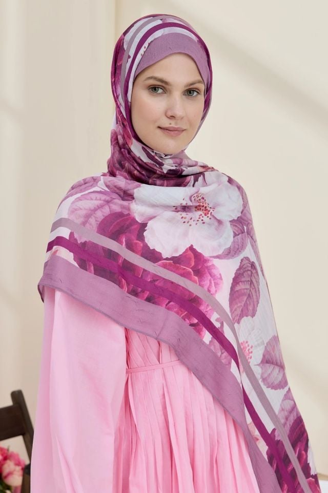 Gül Desen Bambu Şal - Gül Kurusu