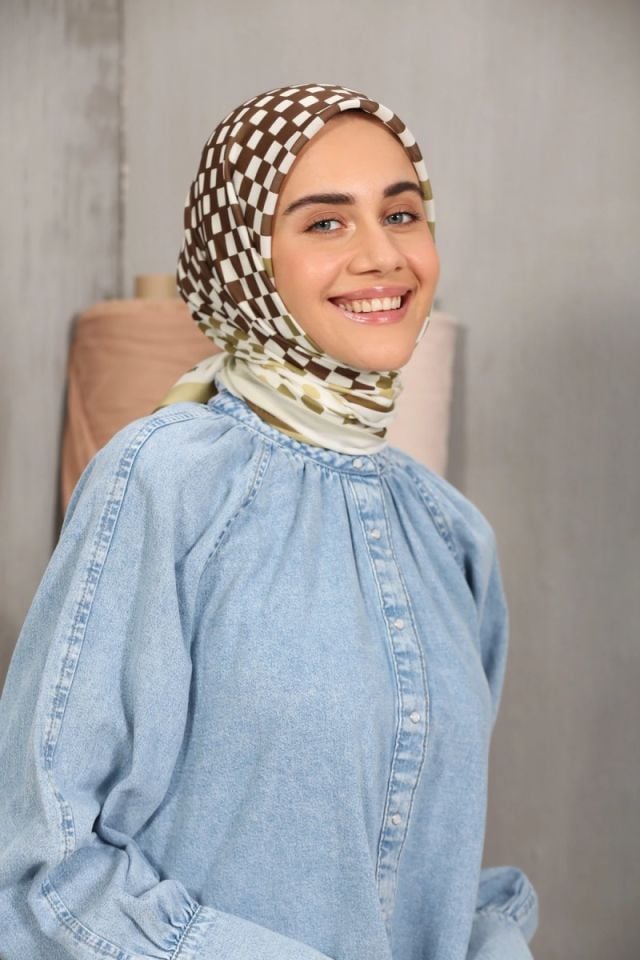 Modakaşmir Puantiye Desenli Soft Pamuk Eşarp - Zeytin