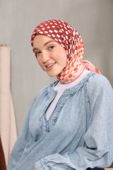 Modakaşmir Puantiye Desenli Soft Pamuk Eşarp - Kiremit