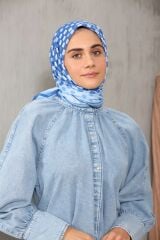 Modakaşmir Puantiye Desenli Soft Pamuk Eşarp - Mavi