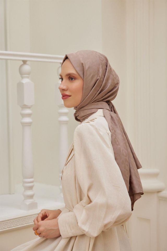 Leopar Desenli İtalyan Jakar Şal - Vizon