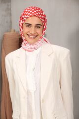 Modakaşmir Puantiye Desenli Soft Pamuk Eşarp - Nar Çiçeği